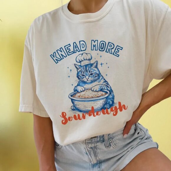 Sourdough Starter T-Shirt, Vintage Cat Baking Tee - Picture 1 of 4